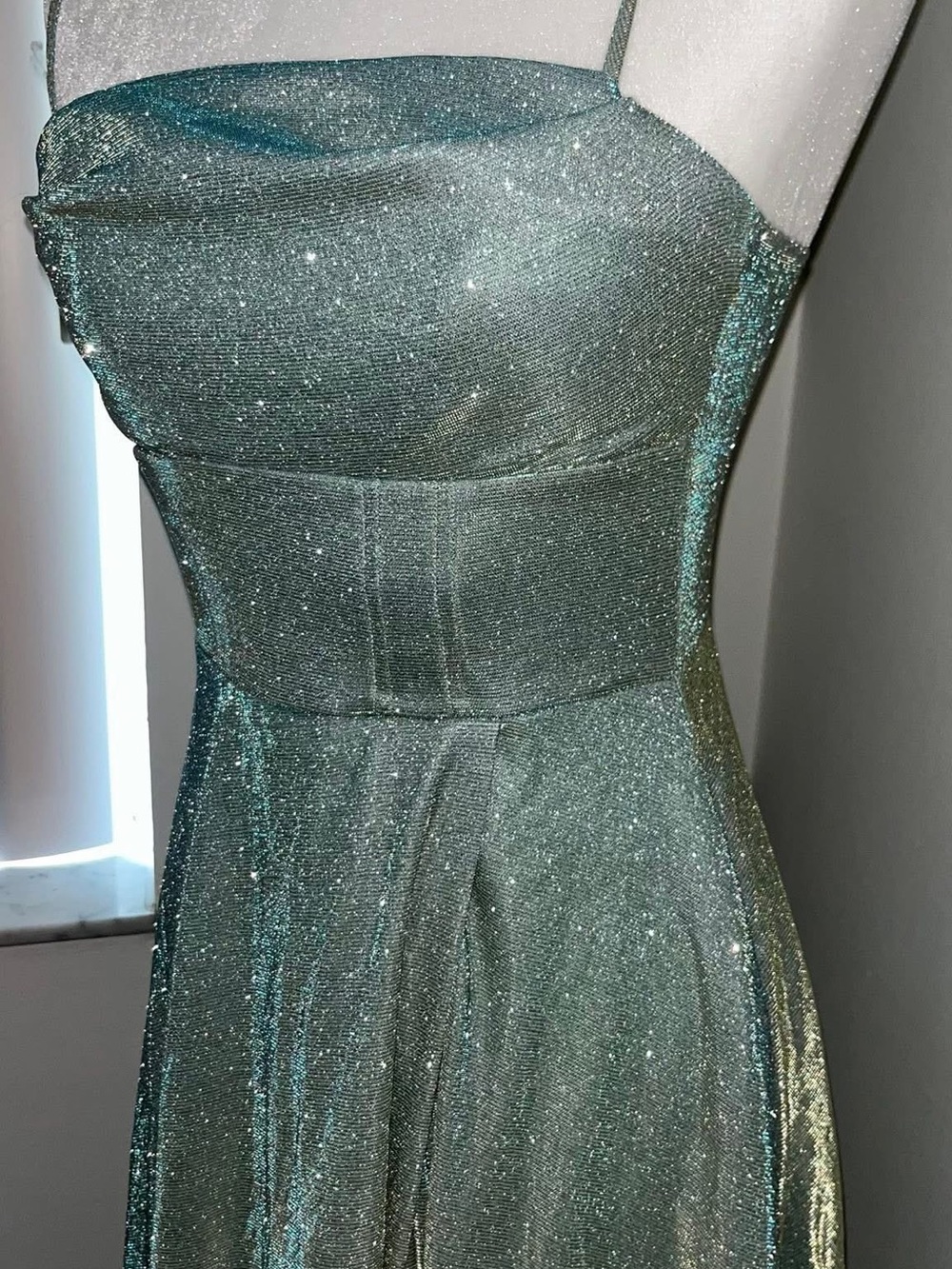 Windsor Sparkle Sage Green Spaghetti Strap Dress - Picture 2 of 4